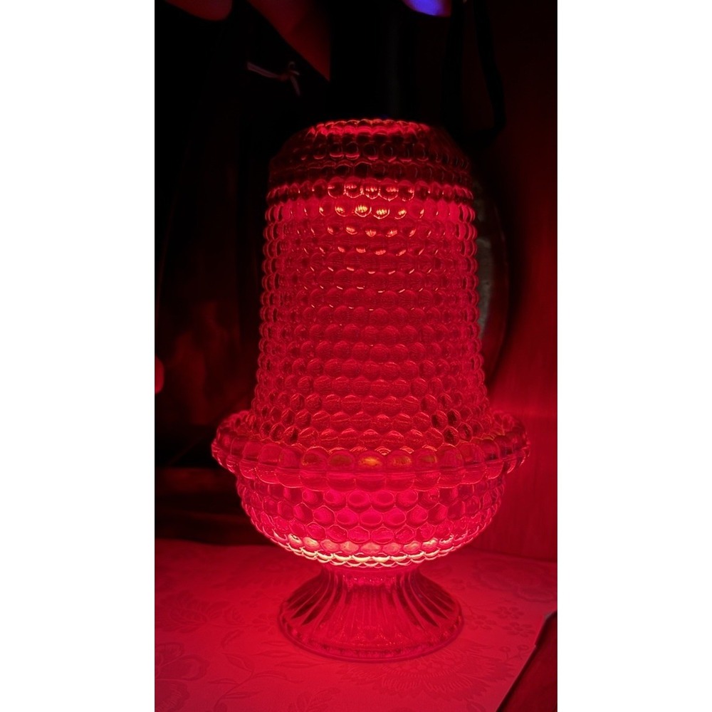 Rare Brooke Thousand Eye Ruby Red Amberina Fairy Lamp Cadmium Glow Complete VTG - Picture 15 of 15